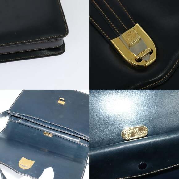 GUCCI Shoulder Bag Leather Navy Gold - Picture 11 of 13